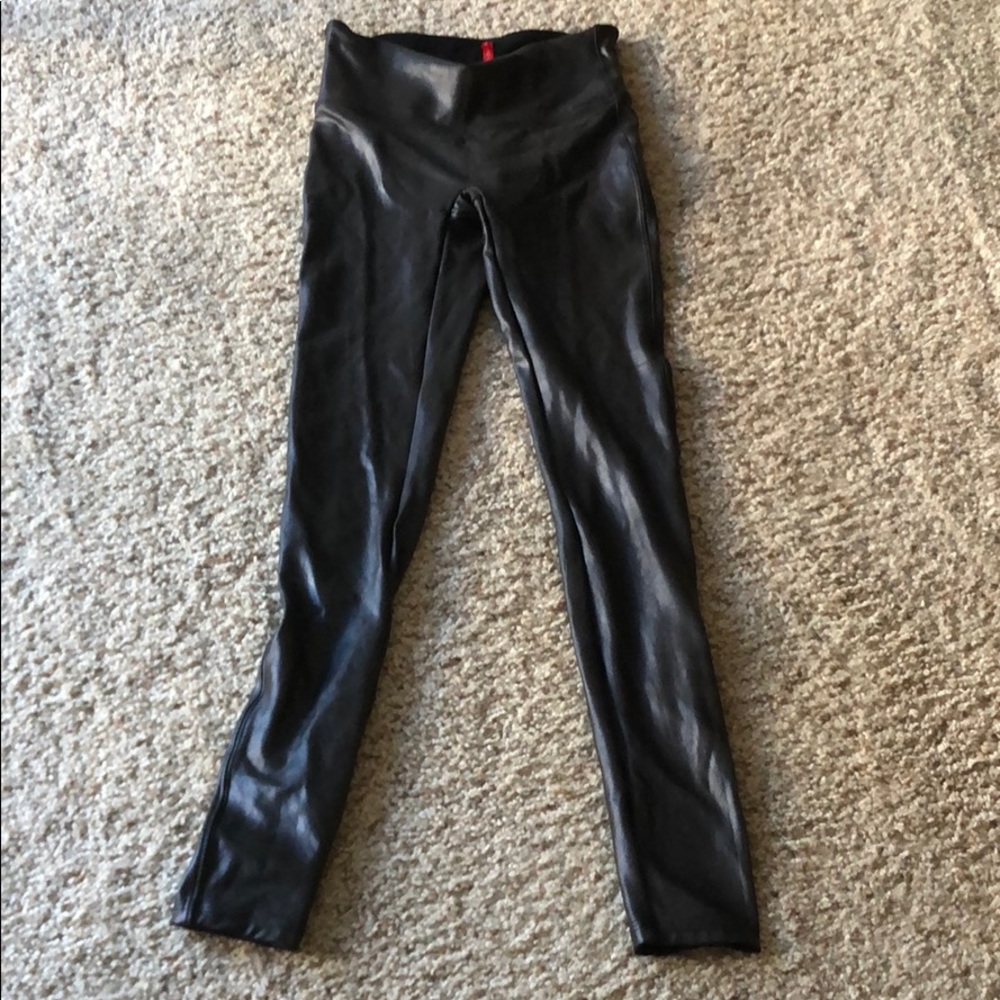 Spanx black faux leather leggings size small